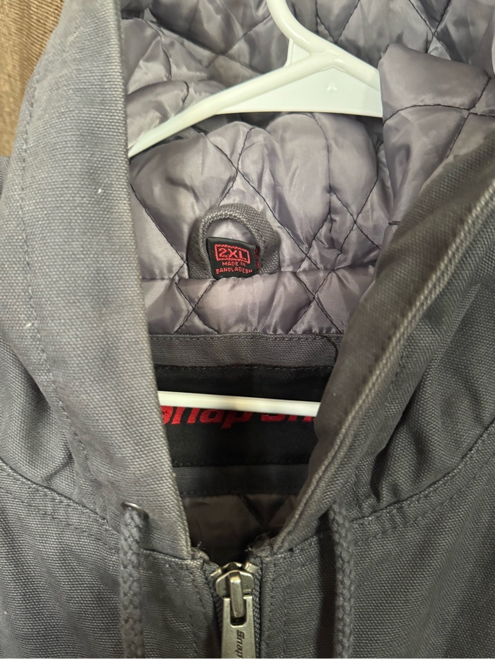 Snap-on Men's Gray Hooded Work Jacket - Lightweight Quilted Lining - Picture 2 of 8